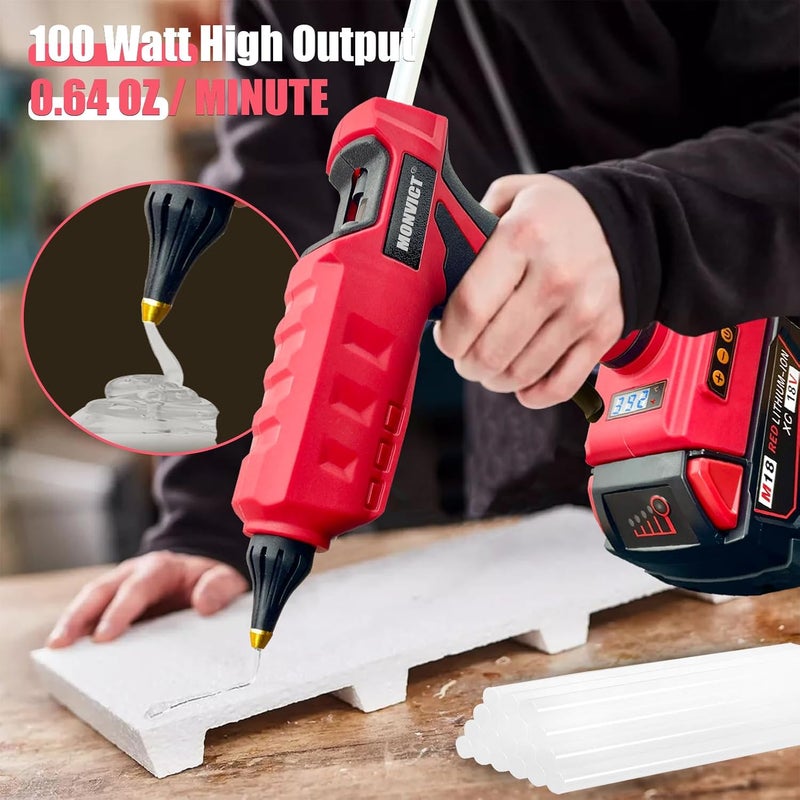 MONVICT 100W Cordless Glue Gun for Milwaukee 18V Battery, Upgraded Digital Temperature Adjustable Handheld Electric Power Full Size Heavy Duty Hot Glue Gun with 10 Glue Sticks (Tools only) - Image 4